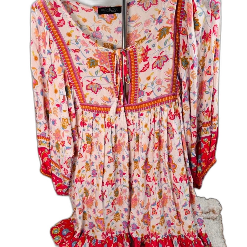 Rachel Zoe Multicolor Floral Dress Tie Waist Women's Summer‎ Midi Boho Style